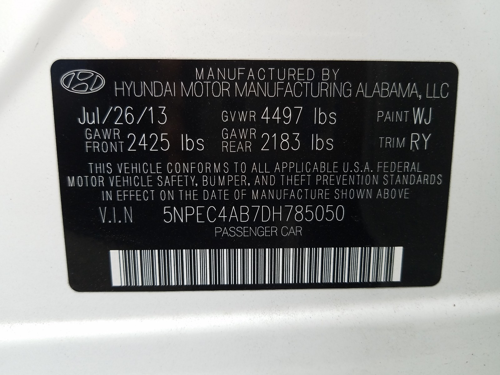 Photo 9 VIN: 5NPEC4AB7DH785050 - HYUNDAI SONATA SE 