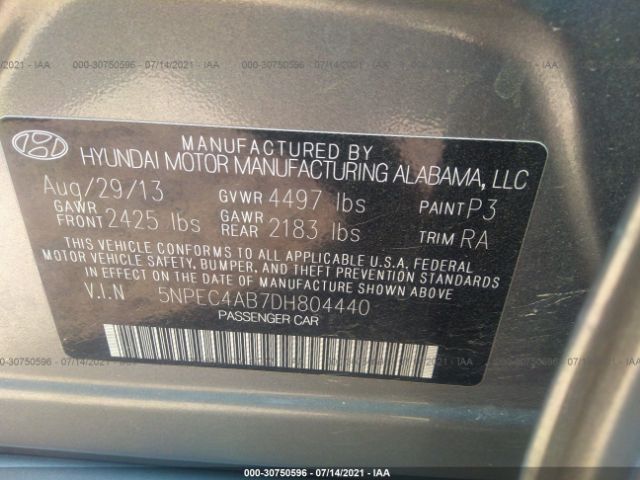 Photo 8 VIN: 5NPEC4AB7DH804440 - HYUNDAI SONATA 