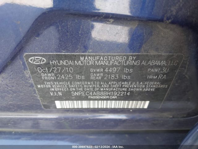 Photo 8 VIN: 5NPEC4AB8BH192214 - HYUNDAI SONATA 