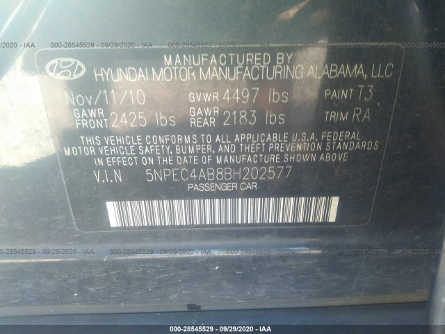 Photo 8 VIN: 5NPEC4AB8BH202577 - HYUNDAI SONATA 