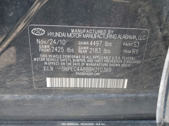 Photo 8 VIN: 5NPEC4AB8BH210369 - HYUNDAI SONATA 