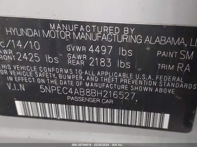 Photo 8 VIN: 5NPEC4AB8BH216527 - HYUNDAI SONATA 