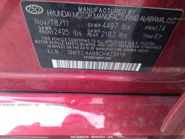 Photo 8 VIN: 5NPEC4AB8CH423419 - HYUNDAI SONATA 