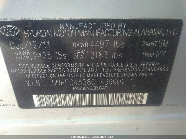 Photo 8 VIN: 5NPEC4AB8CH436901 - HYUNDAI SONATA 