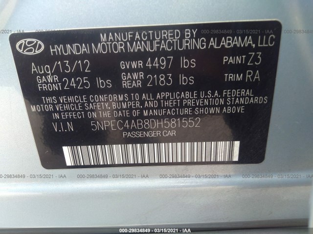 Photo 8 VIN: 5NPEC4AB8DH581552 - HYUNDAI SONATA 