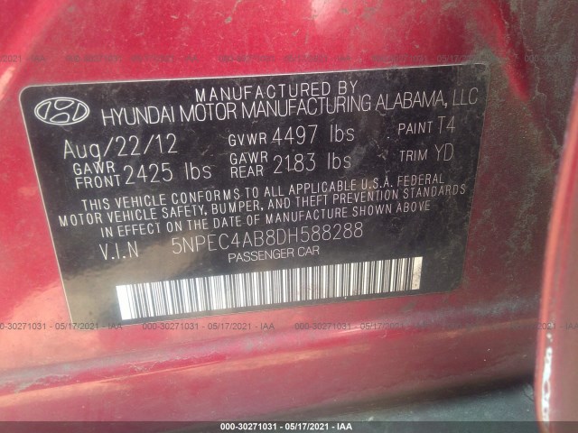 Photo 8 VIN: 5NPEC4AB8DH588288 - HYUNDAI SONATA 