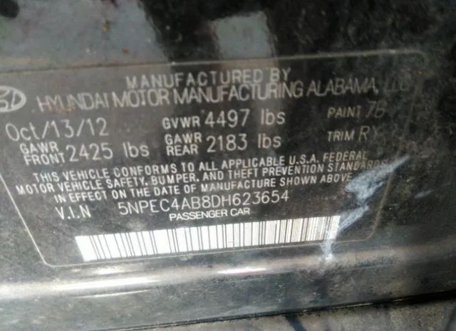 Photo 8 VIN: 5NPEC4AB8DH623654 - HYUNDAI SONATA 