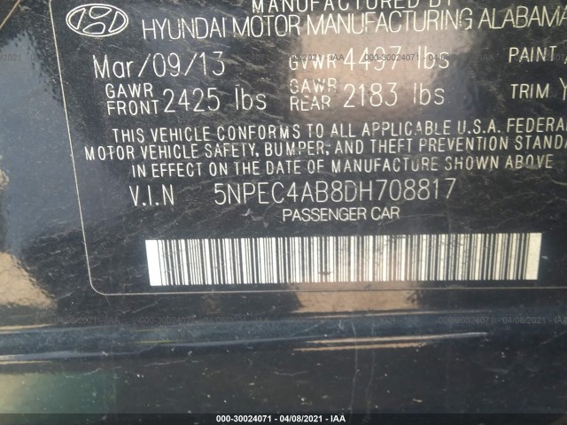 Photo 8 VIN: 5NPEC4AB8DH708817 - HYUNDAI SONATA 