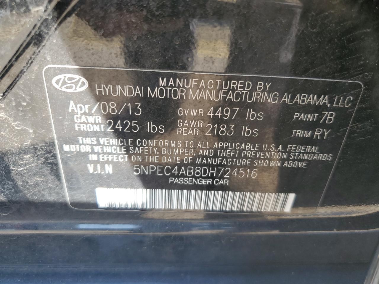 Photo 11 VIN: 5NPEC4AB8DH724516 - HYUNDAI SONATA 