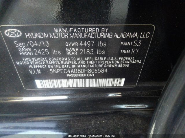 Photo 8 VIN: 5NPEC4AB8DH806584 - HYUNDAI SONATA 