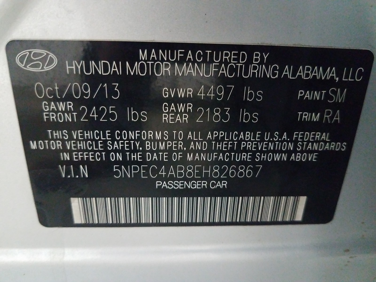 Photo 9 VIN: 5NPEC4AB8EH826867 - HYUNDAI SONATA SE 