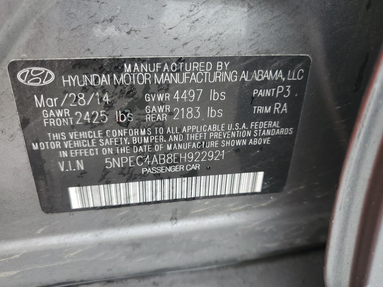 Photo 11 VIN: 5NPEC4AB8EH922921 - HYUNDAI SONATA 