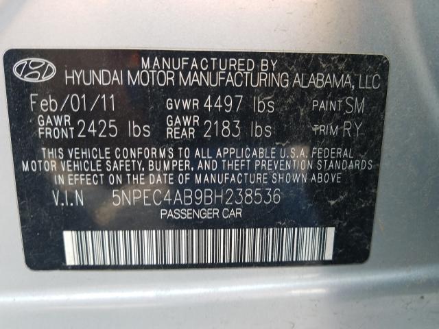 Photo 9 VIN: 5NPEC4AB9BH238536 - HYUNDAI SONATA SE 