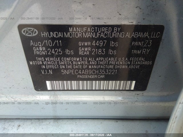 Photo 8 VIN: 5NPEC4AB9CH353221 - HYUNDAI SONATA 