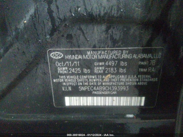 Photo 8 VIN: 5NPEC4AB9CH393993 - HYUNDAI SONATA 