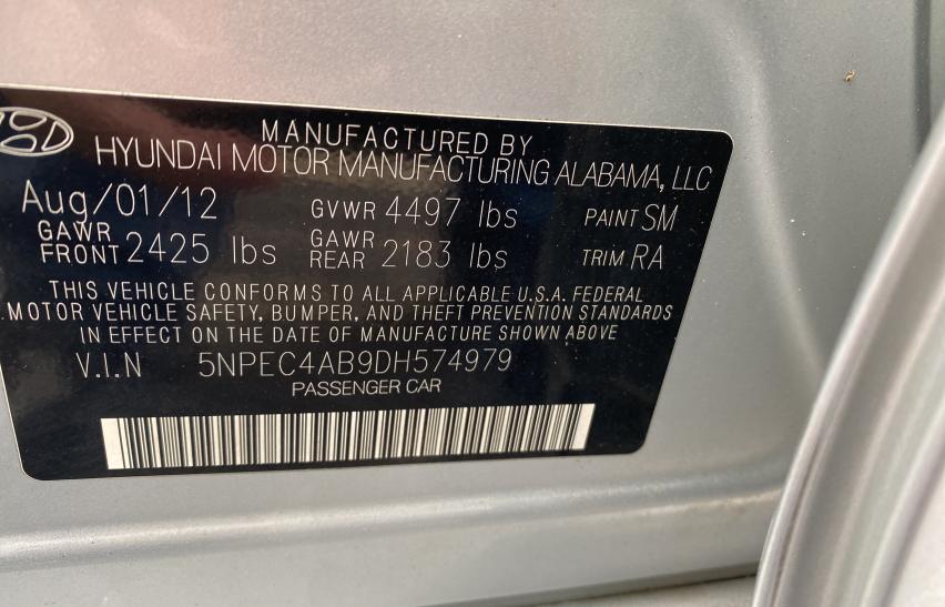 Photo 9 VIN: 5NPEC4AB9DH574979 - HYUNDAI SONATA SE 