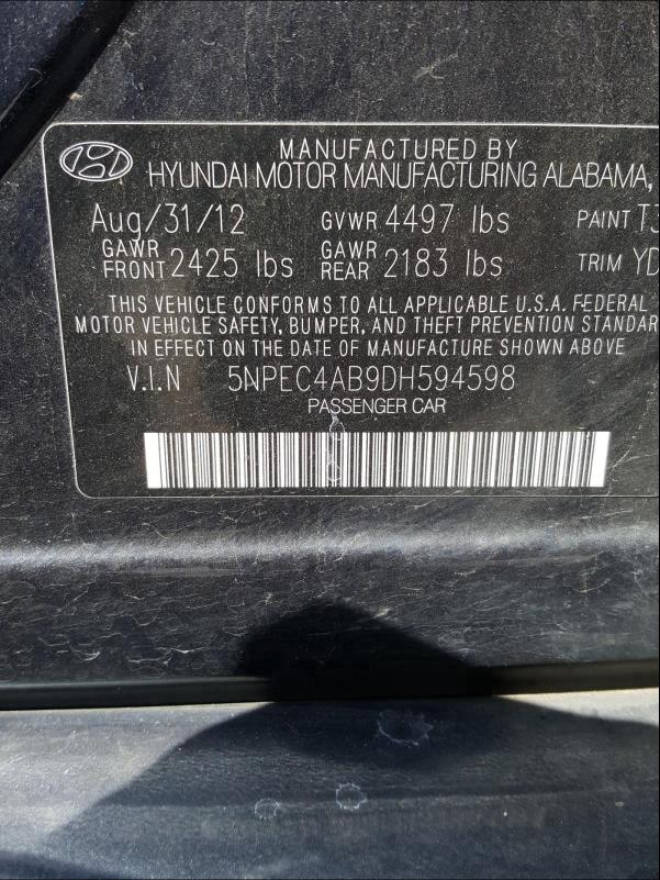 Photo 9 VIN: 5NPEC4AB9DH594598 - HYUNDAI SONATA SE 