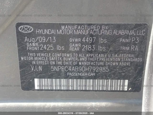 Photo 8 VIN: 5NPEC4AB9DH792985 - HYUNDAI SONATA 