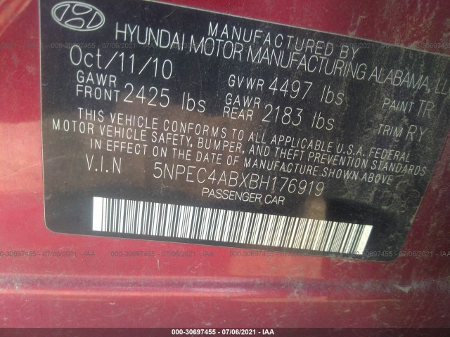 Photo 8 VIN: 5NPEC4ABXBH176919 - HYUNDAI SONATA 