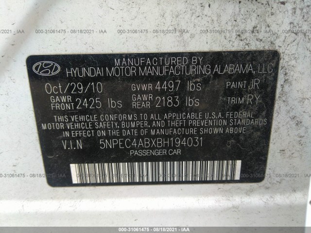 Photo 8 VIN: 5NPEC4ABXBH194031 - HYUNDAI SONATA 