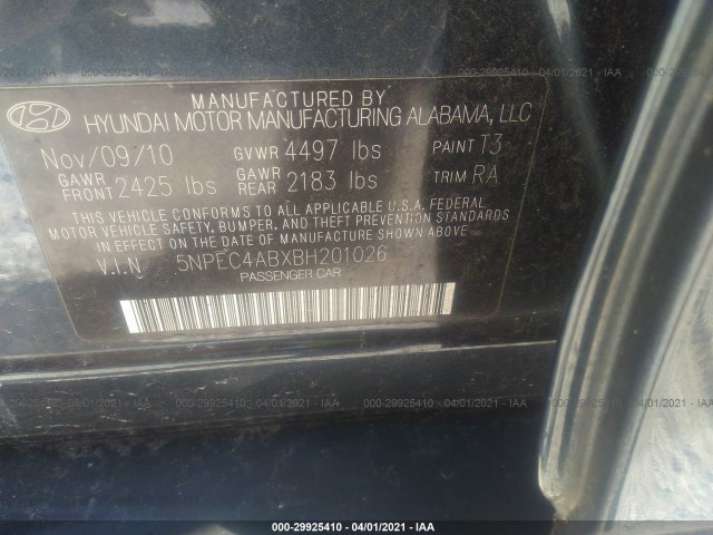 Photo 8 VIN: 5NPEC4ABXBH201026 - HYUNDAI SONATA 