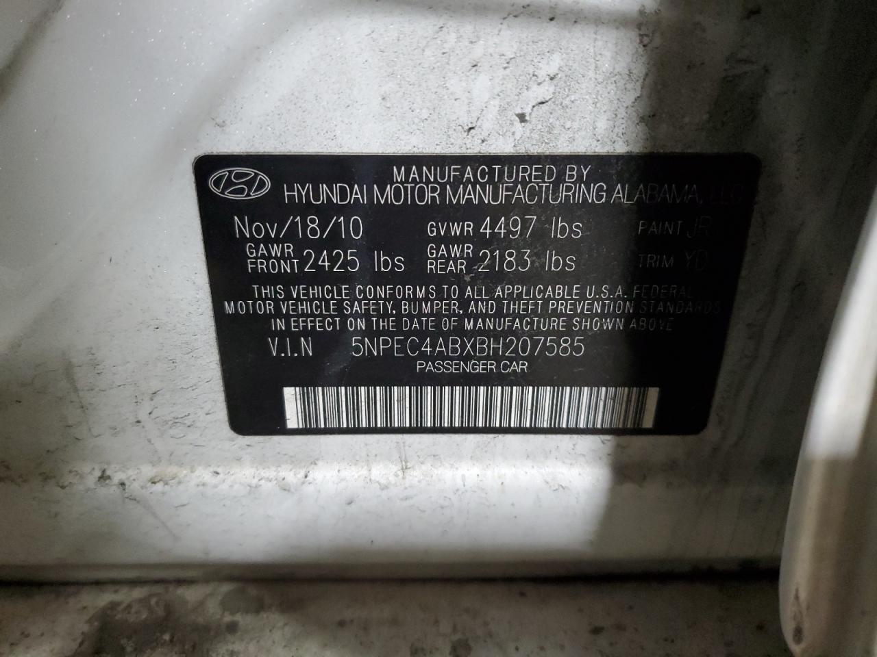 Photo 11 VIN: 5NPEC4ABXBH207585 - HYUNDAI SONATA 