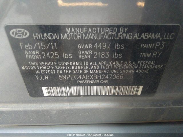 Photo 8 VIN: 5NPEC4ABXBH247066 - HYUNDAI SONATA 