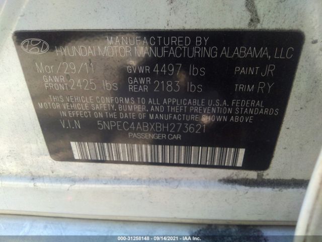 Photo 8 VIN: 5NPEC4ABXBH273621 - HYUNDAI SONATA 