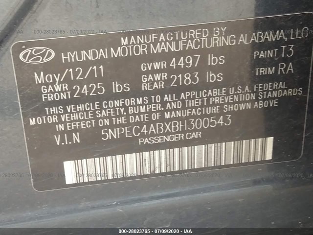 Photo 8 VIN: 5NPEC4ABXBH300543 - HYUNDAI SONATA 