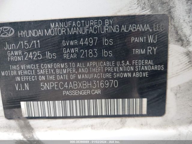 Photo 8 VIN: 5NPEC4ABXBH316970 - HYUNDAI SONATA 