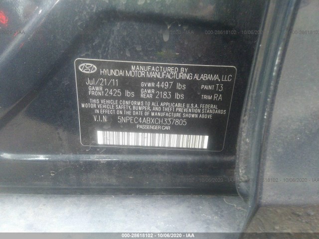 Photo 8 VIN: 5NPEC4ABXCH337805 - HYUNDAI SONATA 