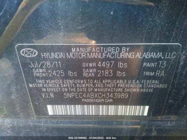 Photo 8 VIN: 5NPEC4ABXCH343989 - HYUNDAI SONATA 