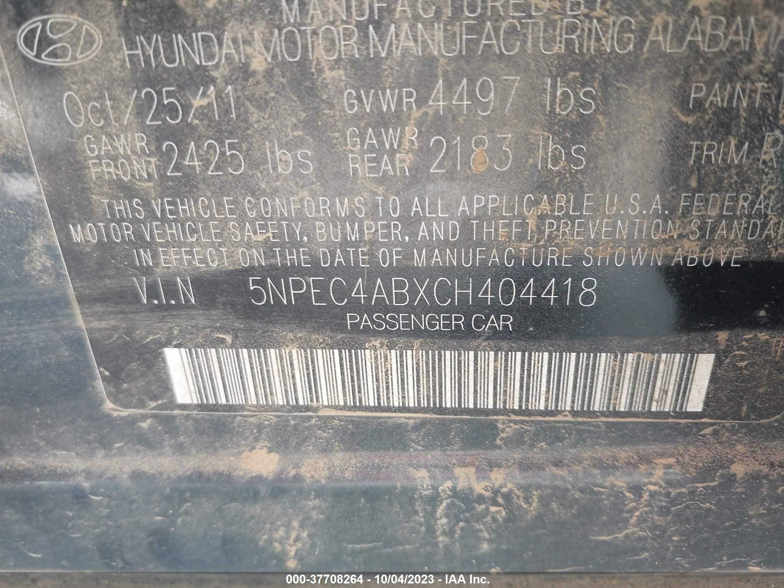 Photo 8 VIN: 5NPEC4ABXCH404418 - HYUNDAI SONATA 