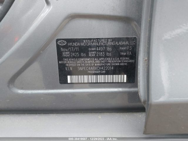 Photo 8 VIN: 5NPEC4ABXCH422014 - HYUNDAI SONATA 