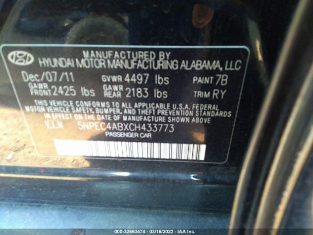 Photo 8 VIN: 5NPEC4ABXCH433773 - HYUNDAI SONATA 