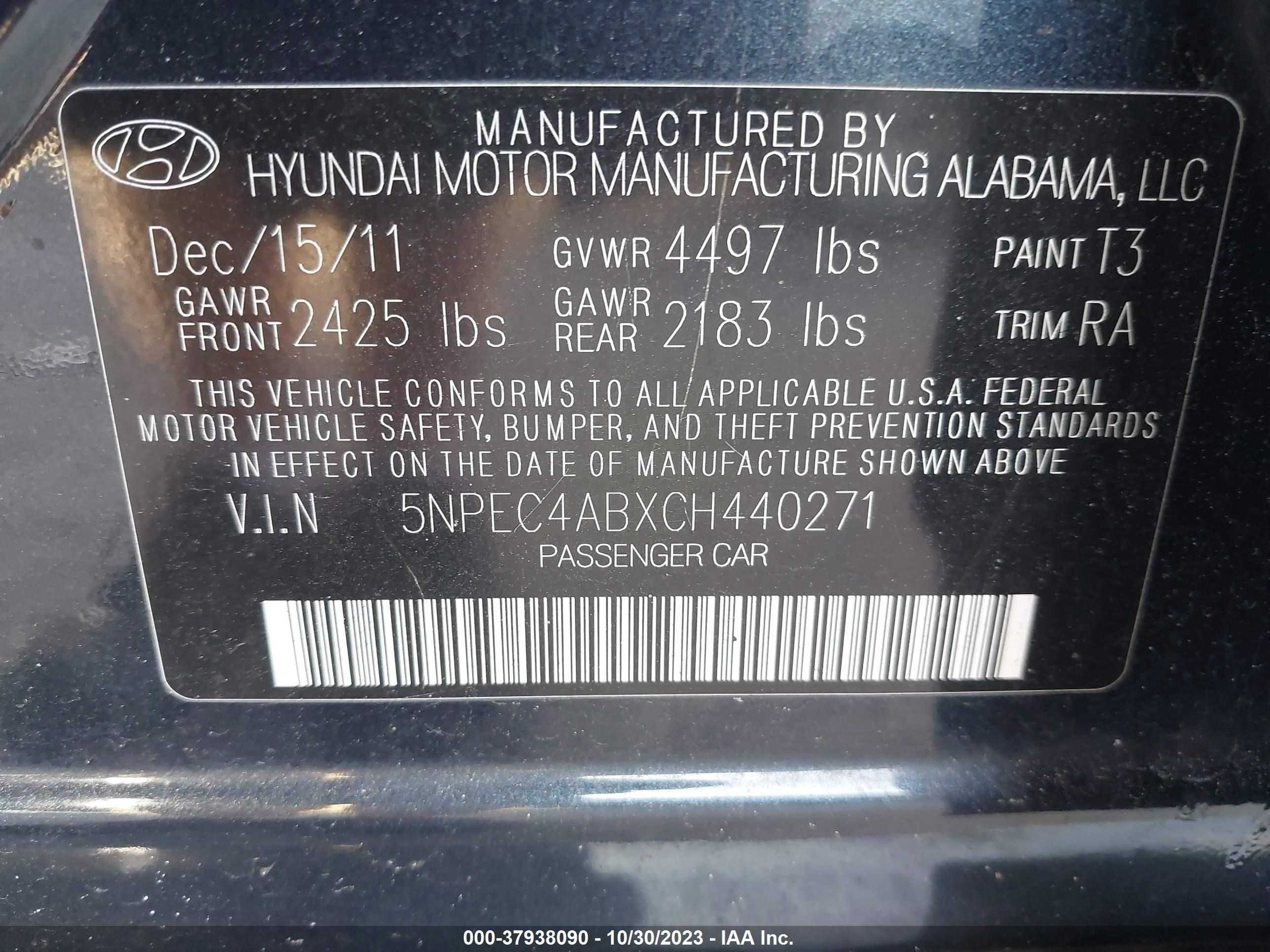 Photo 8 VIN: 5NPEC4ABXCH440271 - HYUNDAI SONATA 