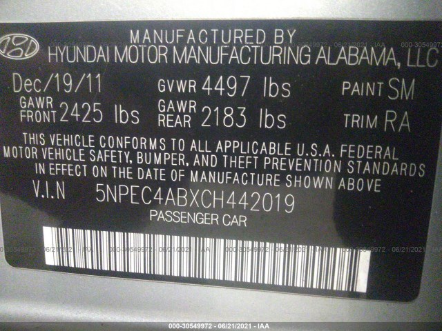 Photo 8 VIN: 5NPEC4ABXCH442019 - HYUNDAI SONATA 