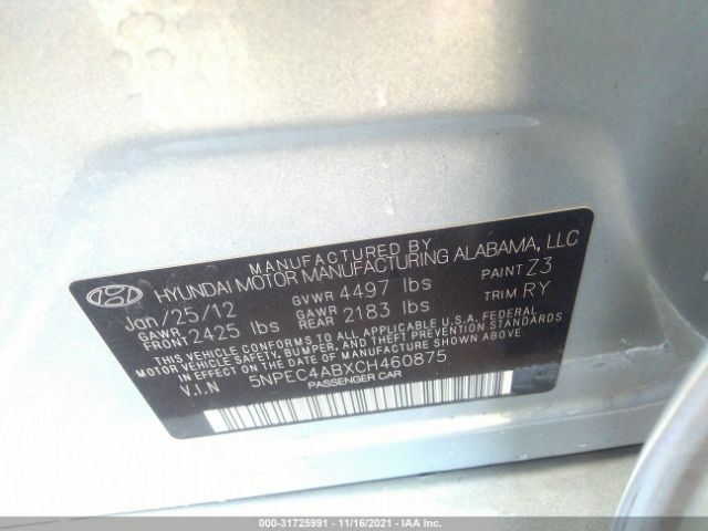 Photo 8 VIN: 5NPEC4ABXCH460875 - HYUNDAI SONATA 