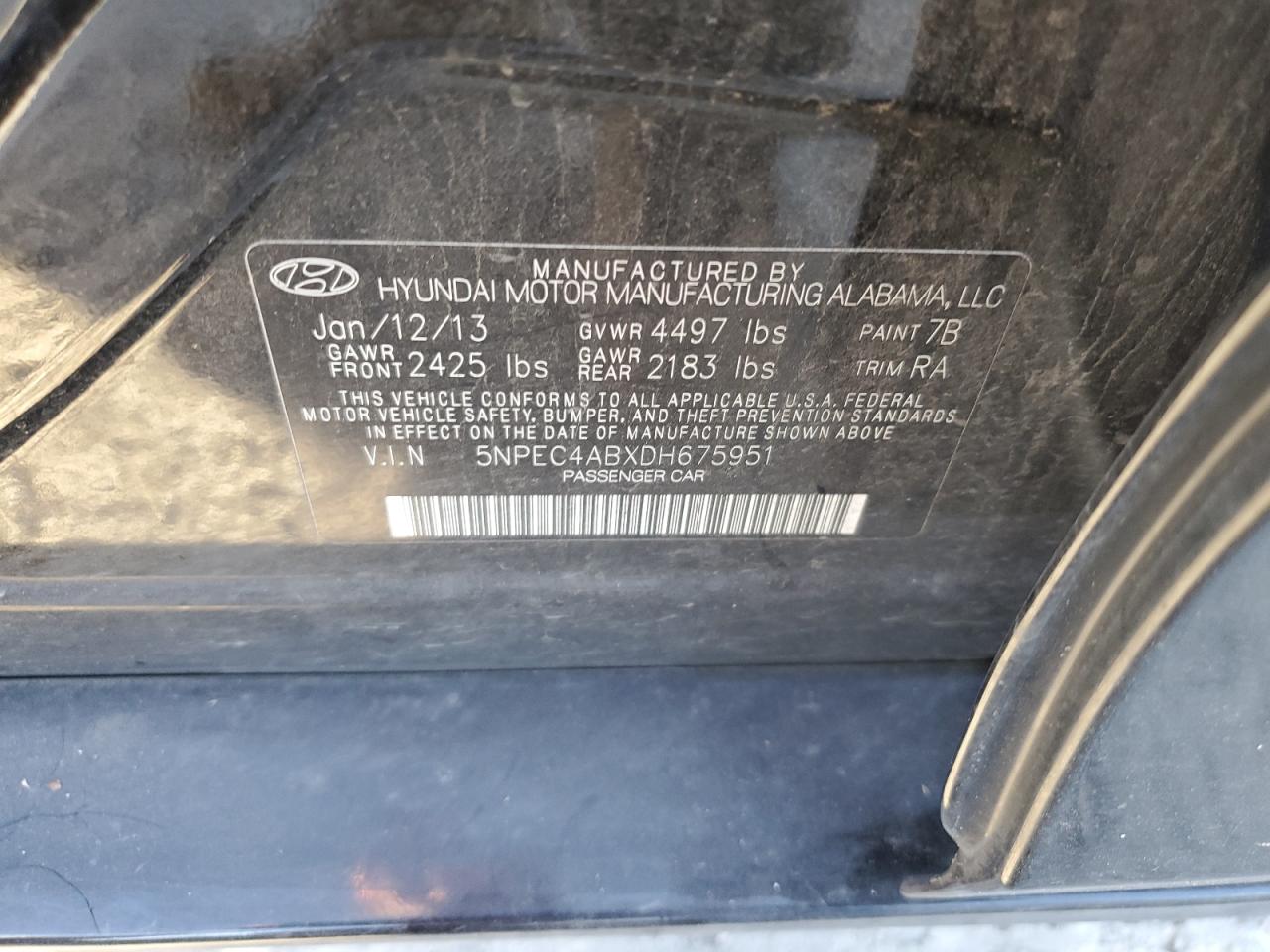 Photo 11 VIN: 5NPEC4ABXDH675951 - HYUNDAI SONATA 