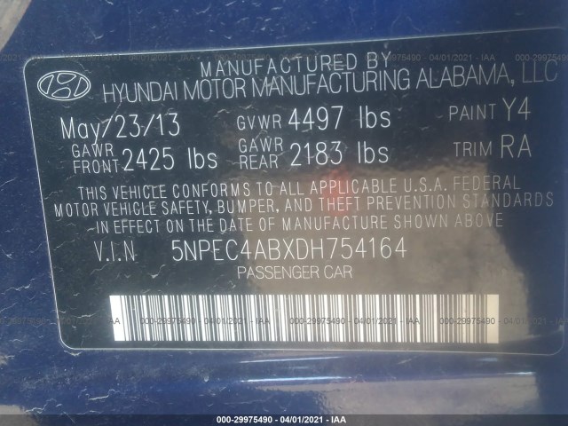 Photo 8 VIN: 5NPEC4ABXDH754164 - HYUNDAI SONATA 