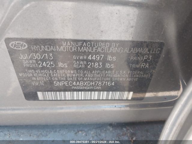 Photo 8 VIN: 5NPEC4ABXDH787164 - HYUNDAI SONATA 