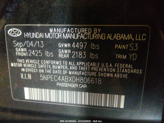 Photo 8 VIN: 5NPEC4ABXDH806618 - HYUNDAI SONATA 