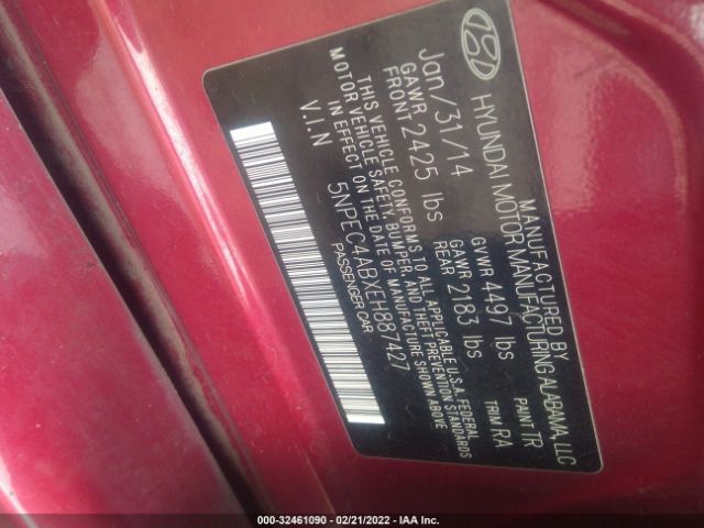 Photo 8 VIN: 5NPEC4ABXEH887427 - HYUNDAI SONATA 