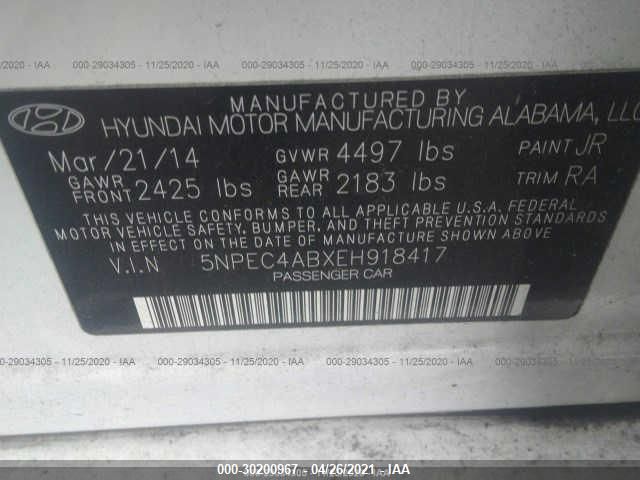 Photo 8 VIN: 5NPEC4ABXEH918417 - HYUNDAI SONATA 