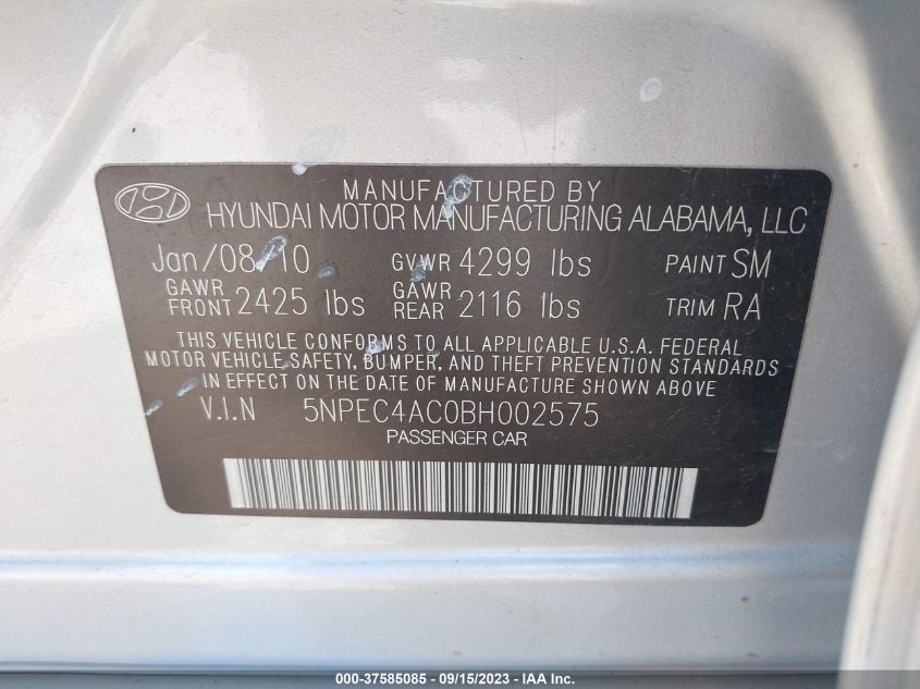 Photo 8 VIN: 5NPEC4AC0BH002575 - HYUNDAI SONATA 