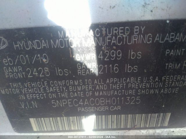 Photo 8 VIN: 5NPEC4AC0BH011325 - HYUNDAI SONATA 