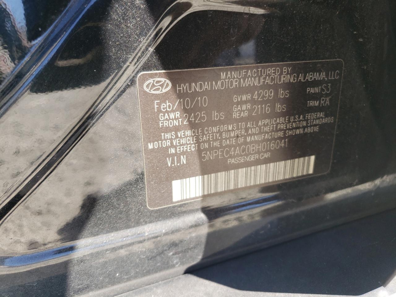 Photo 11 VIN: 5NPEC4AC0BH016041 - HYUNDAI SONATA 