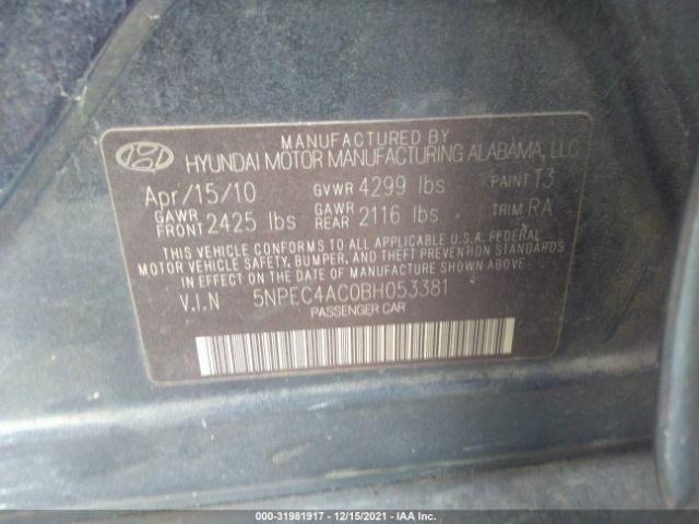 Photo 8 VIN: 5NPEC4AC0BH053381 - HYUNDAI SONATA 