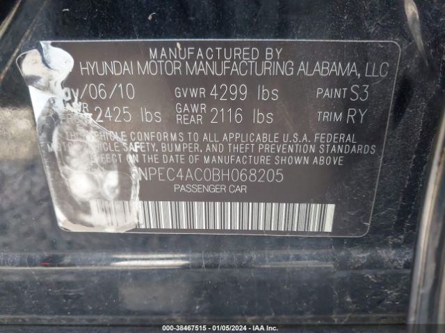 Photo 8 VIN: 5NPEC4AC0BH068205 - HYUNDAI SONATA 