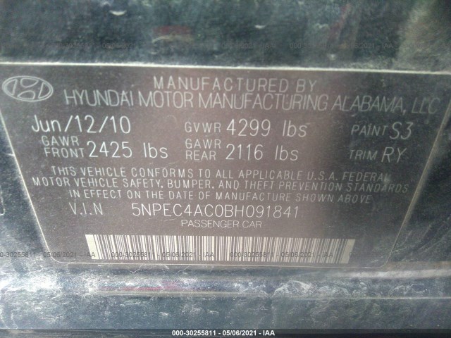 Photo 8 VIN: 5NPEC4AC0BH091841 - HYUNDAI SONATA 